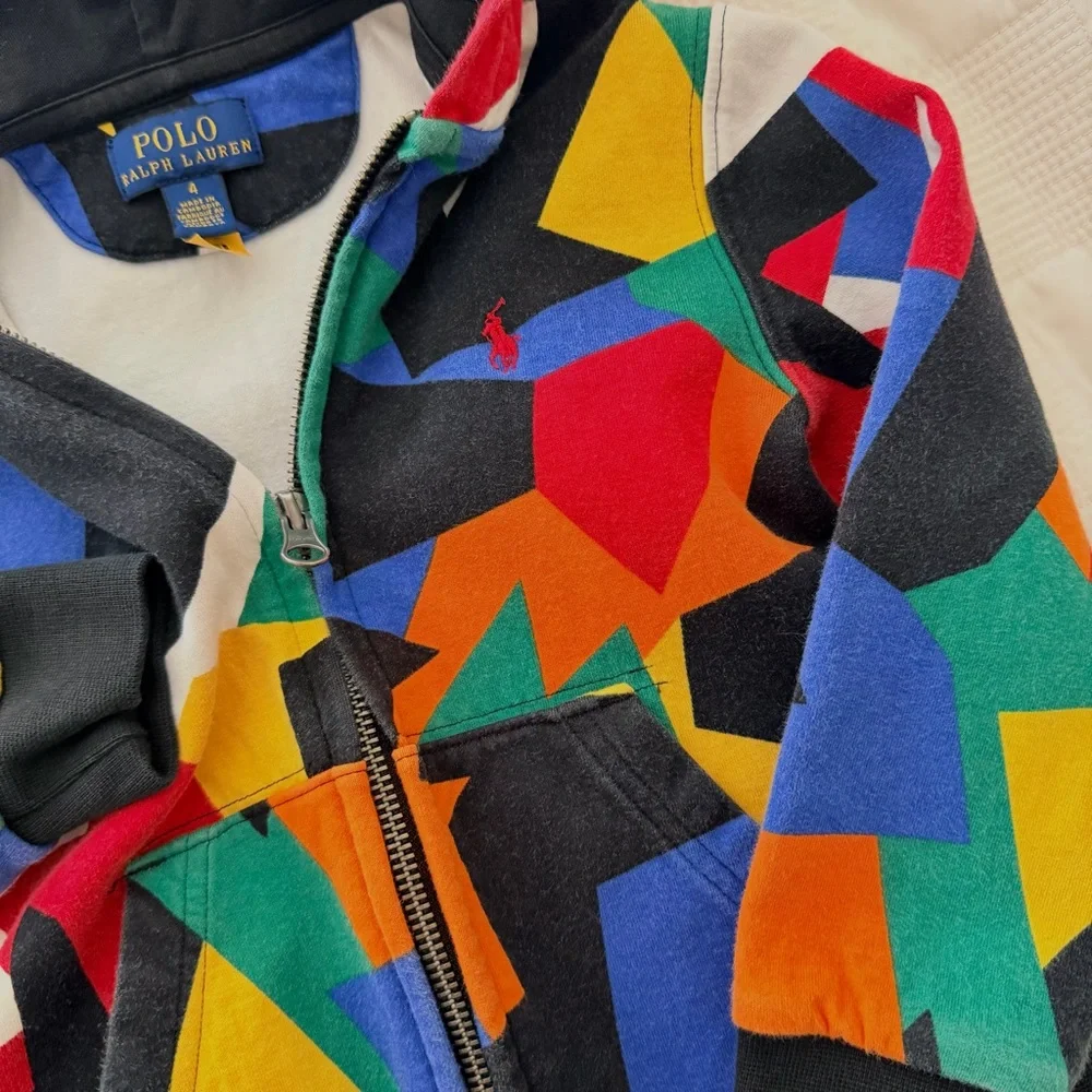 Ralph‎ Lauren Toddler Abstract Double-Knit Full-Zip Hooded Sweatshirt 4T